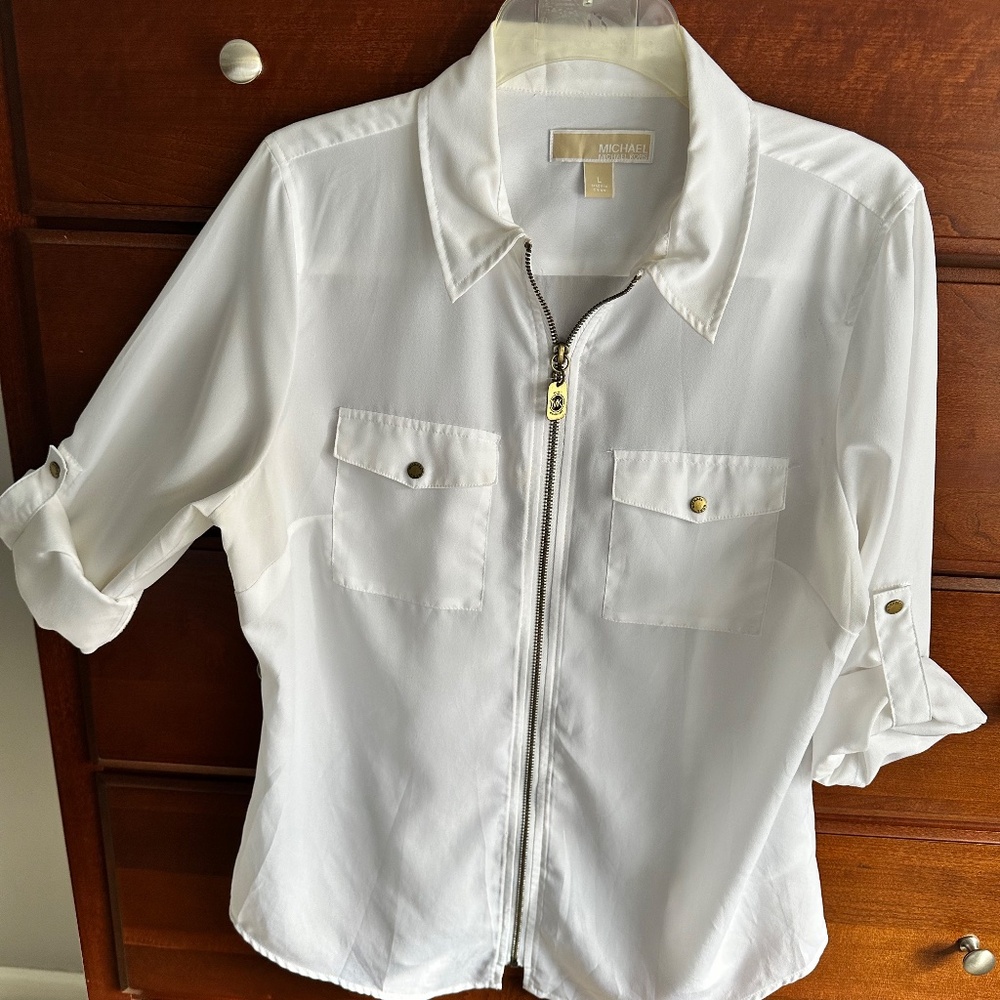 Michael Michael Kors Solid White, Zip-Front Blouse - image 7